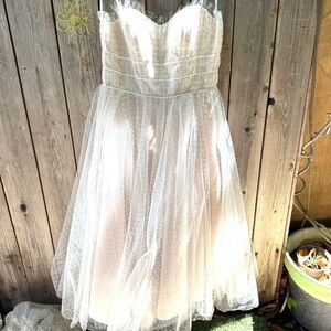 Watters Tulle Cream Strapless Gown